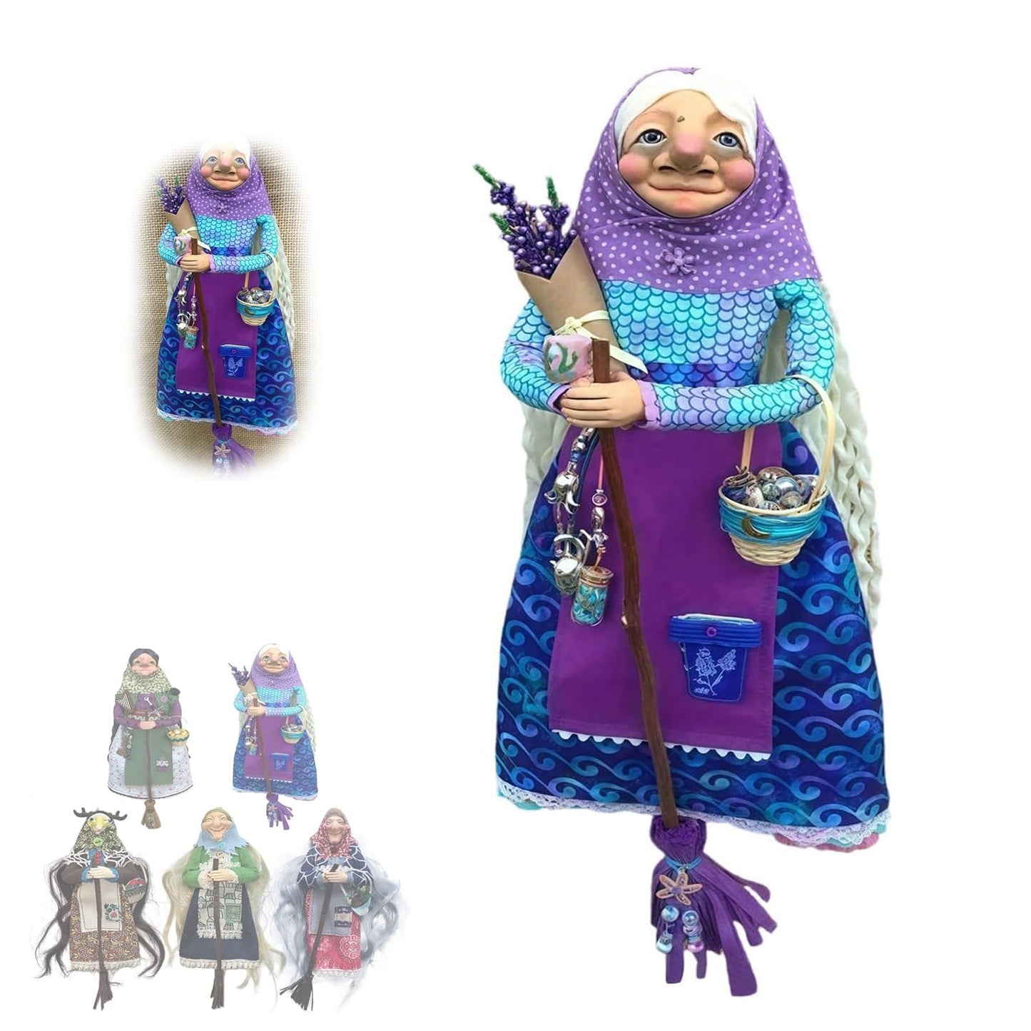 Handmade Kitchen Witch Doll, Good Luck Cooking Dolls Hanging Ornament, Unique Home Decor Figure on Broomsticks for Cooks, Festive Lucks Charm Decoration for Culinary Enthusiasts(C)