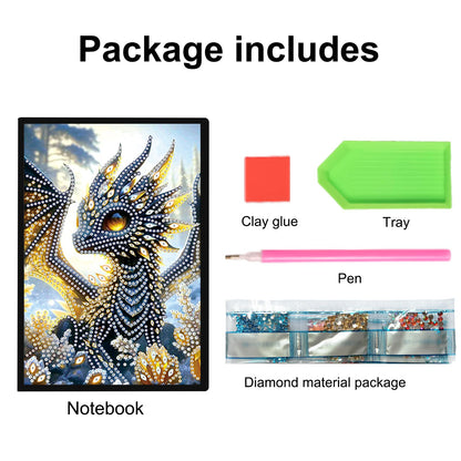 JISHSHAY Diamond Art Notebook Journal Dragon Diamond Painting Note Book Dragon Gem Art Sketchbook Mosaic Kits for Adults Diary Gem Painting Leather Journal A5 Notebook with Special Shaped Drills