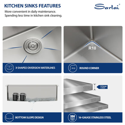 Sarlai 36 Farmhouse Sink Stainless Steel - 36x22 Inch Kitchen Sink Ledge Workstation Apron Front Single Bowl 16 Gauge Stainless Steel Luxury Undermount Farm Kitchen Sink