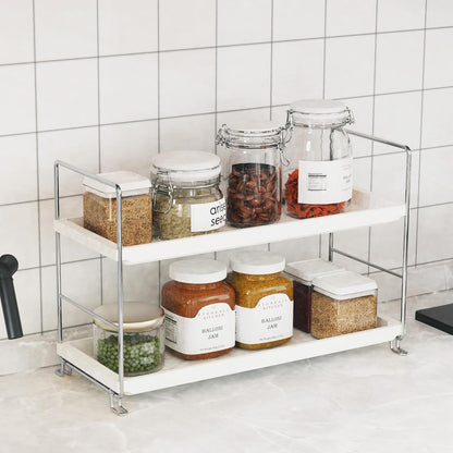 FSyueyun 2-Tier Makeup Shelf Organizer, Large Space Vanity Countertop Storage for Bathroom or Kitchen Spice Rack