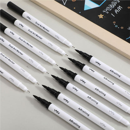 Affrolling 50 Pcs Black Drawing Pens Bulk Dual Brush Fineliners Pens Felt Tip Markers for Art Drawing Sketching