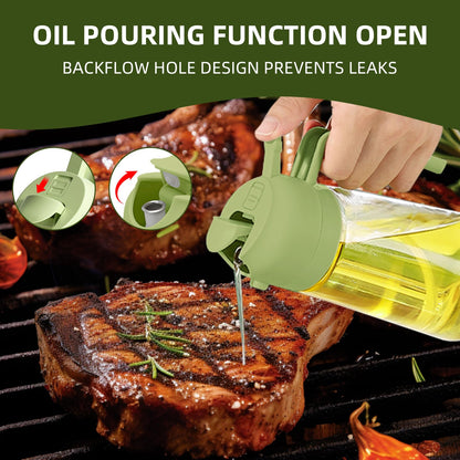 Oil Dispenser for Kitchen, 2 in 1 Olive Oil Sprayer, Olive Oil Dispenser Spray Bottle with Brush, Oil Sprayer for Cooking for Air Fryer, Barbecue, Salad 16oz/470ml (Black)