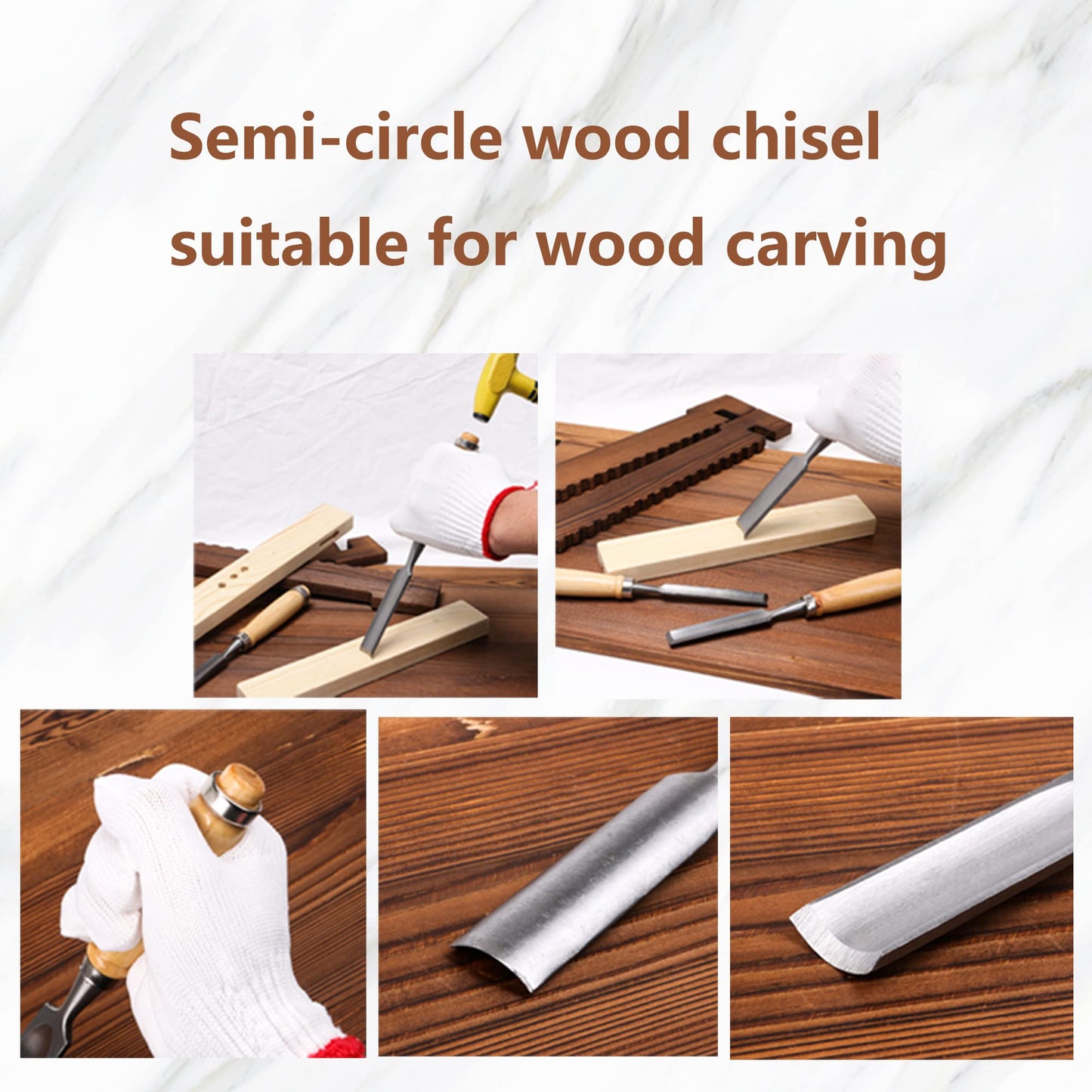 Mxfans Semicircle Wood Chisel Woodworking Carving Chisel Inner Edge Woodworking Gouge for Carpenter Wood Carving Hand Chisel Tool Pack of 4