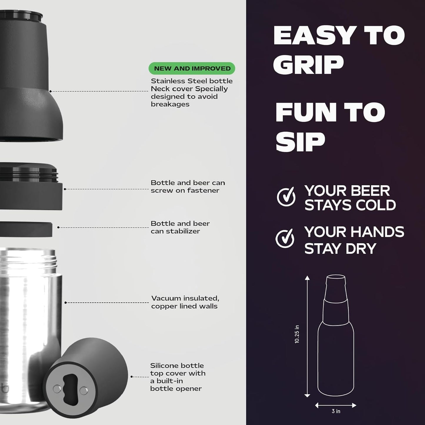 12oz, Asobu Frosty Beer Holder,Vacuum Insulated Double Walled Stainless Steel Beer Can and Bottle Cooler with Beer