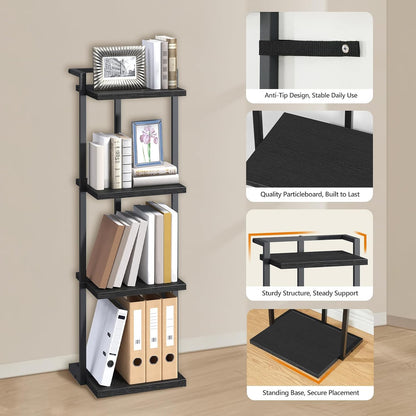 4-Tier BKBK11401 MAHANCRIS Bookshelf, Bookcase, Vertical Tall Narrow Book Shelf for Small Space, Open Storage Display