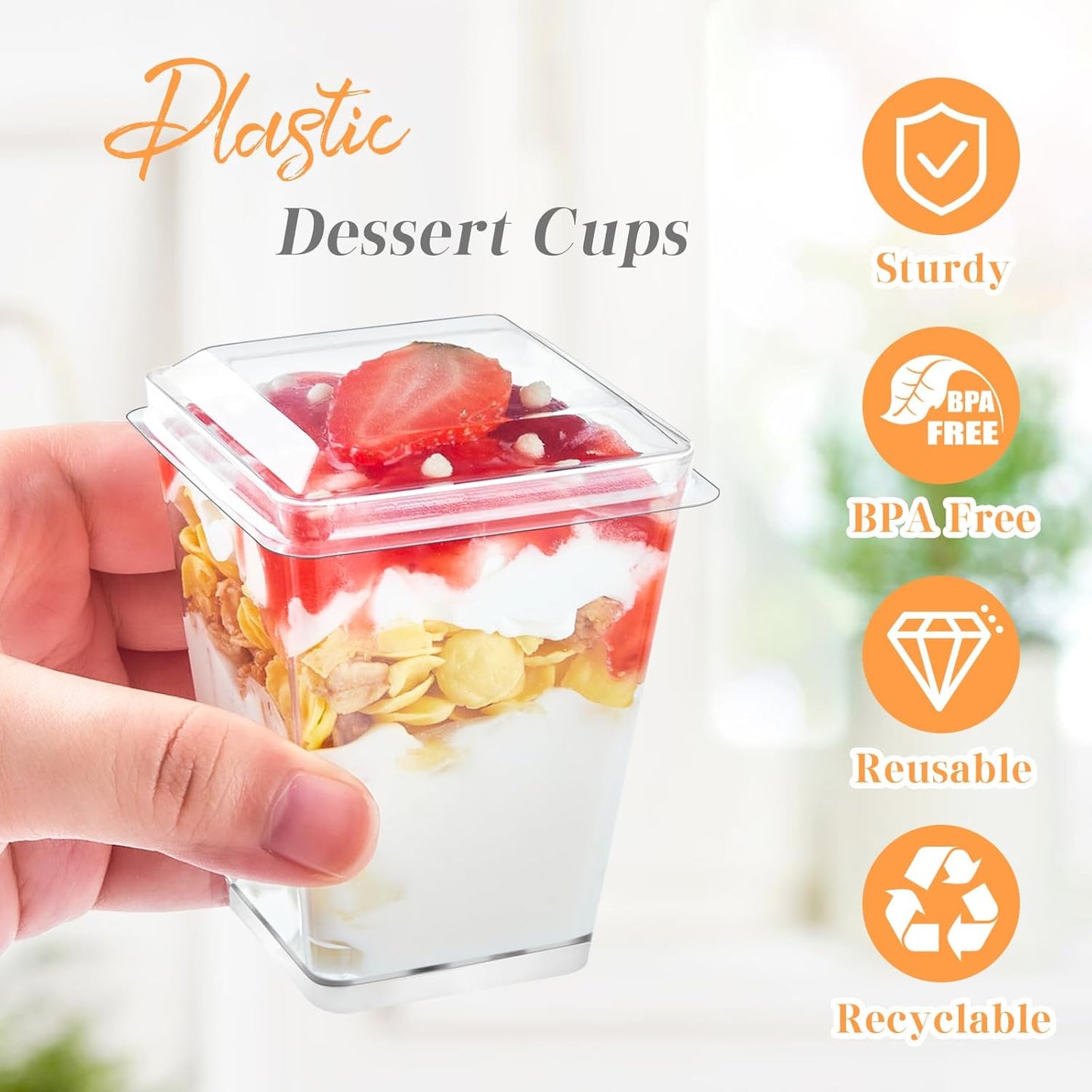 50 Pack 5 oz Kucoele Plastic Dessert Cups with Lids and Spoons, Clear Parfait Cups Pudding Cups Mini Party Serving Cups