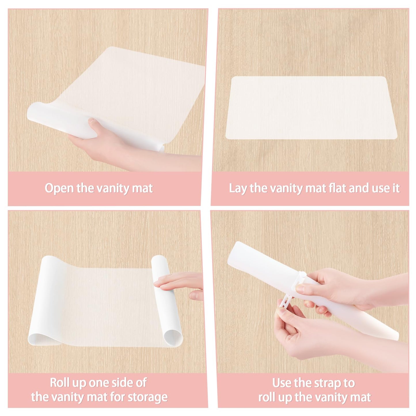 Silicone Makeup Mat for Vanity, 15.7" x 11.8" Heat Resistant Vanity Mat, Easy to Clean & Waterproof, Portable Makeup Accessories for Use While Traveling (White Translucent)