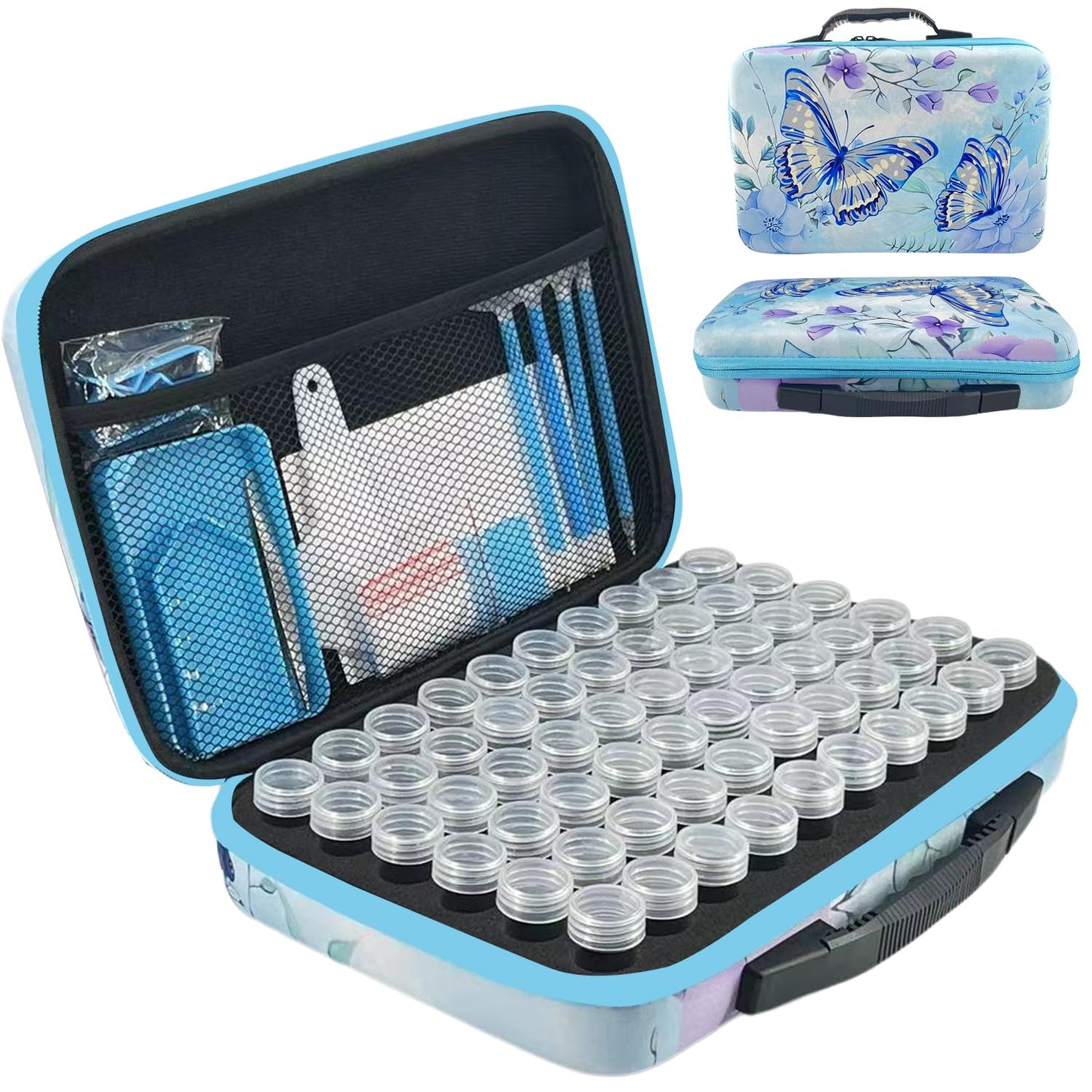 LIRUNQIU Diamond Painting Storage Containers, 60 Slots Diamond Painting Accessories and Tools for Diamond Art Organizer Case(Blue)