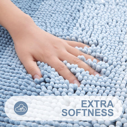 OLANLY Bathroom Rug - Extra Soft Chenille Shaggy Mat | Non-Slip, Absorbent Bath Mat (24 x 16 Inch, Blue)