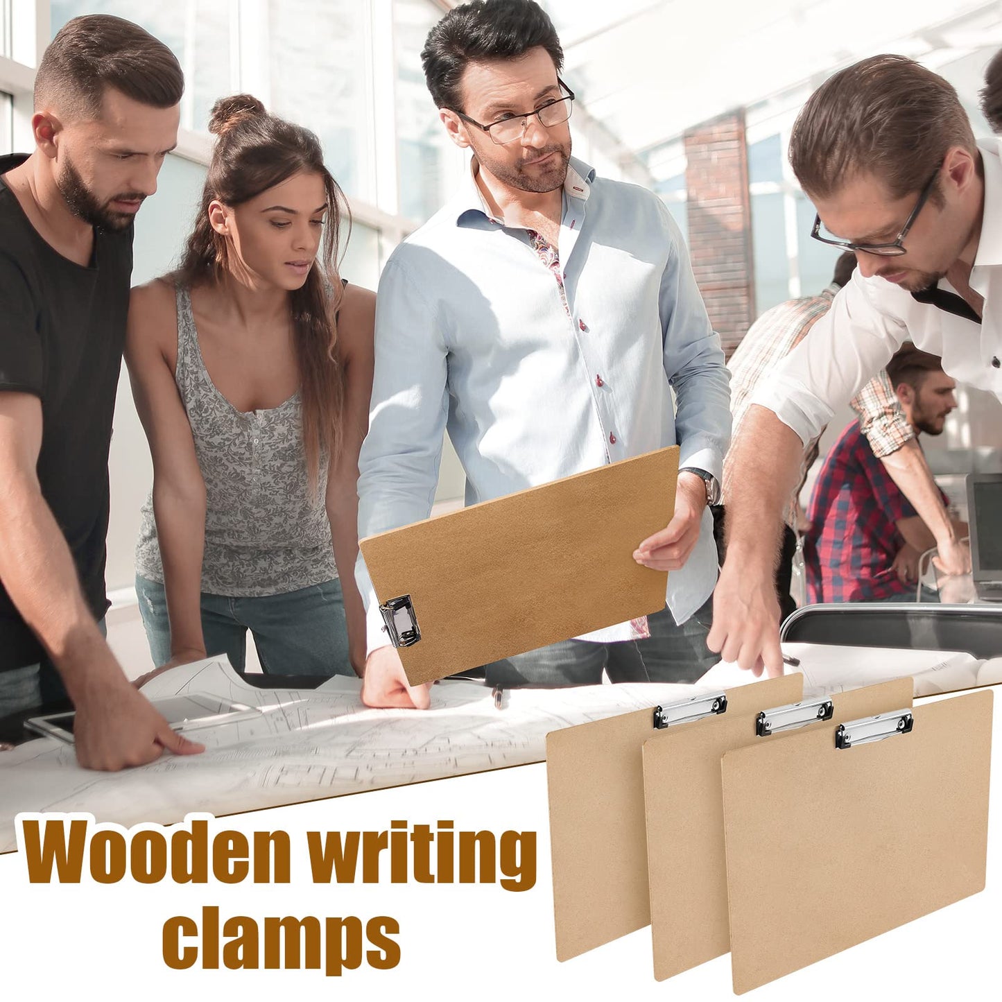 Henoyso 8 Pcs 11x17 Clipboard Wooden Horizontal Lap Board Extra Large Wood Clip Board with Low Profile Clip Desk Brown Landscape for Drawing Sketch Art for Classroom Office School Architects