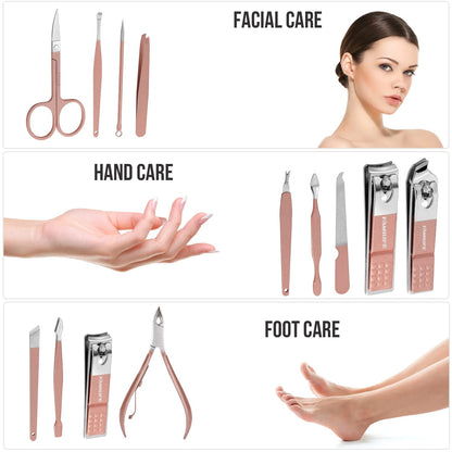 FAMILIFE Manicure Set, Nail Professional Kit Manicure Kits Nail Clipper Sets, 13PCS Stainless Steel Pedicure Sets Mens Grooming Tool, with Brown Leather Travel Case for Men