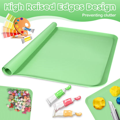 Large Silicone Mat for Crafts, 24"X19.7" Art Mat with Raised Edges for Clay, Resin, Slime, Jewelry-Making Table Protection Heat-Resistant Paint Mats, Green
