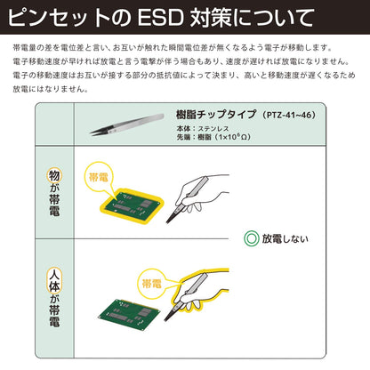 Engineer ESD Tweezers, Anti-Static Electricity, Flat Type, 4.9 inches (125 mm), PTZ-46