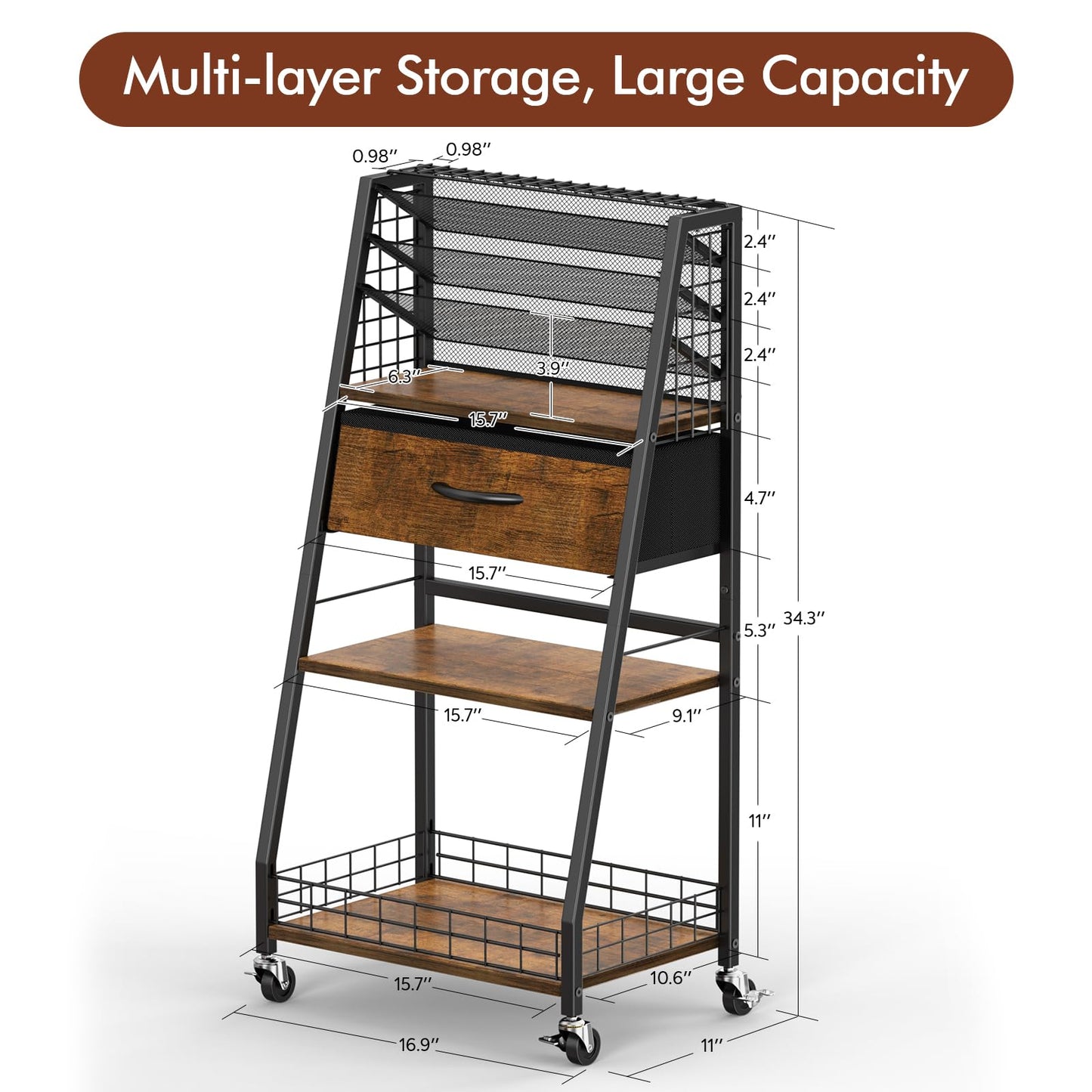 Housolution 3 Tier Rolling Cart with Drawer, Utility Cart with Lockable Wheels, Multi-Functional Arts and Crafts Organizer Storage for Brushes & Paints & Artifacts, Ideal for Home Office Studio
