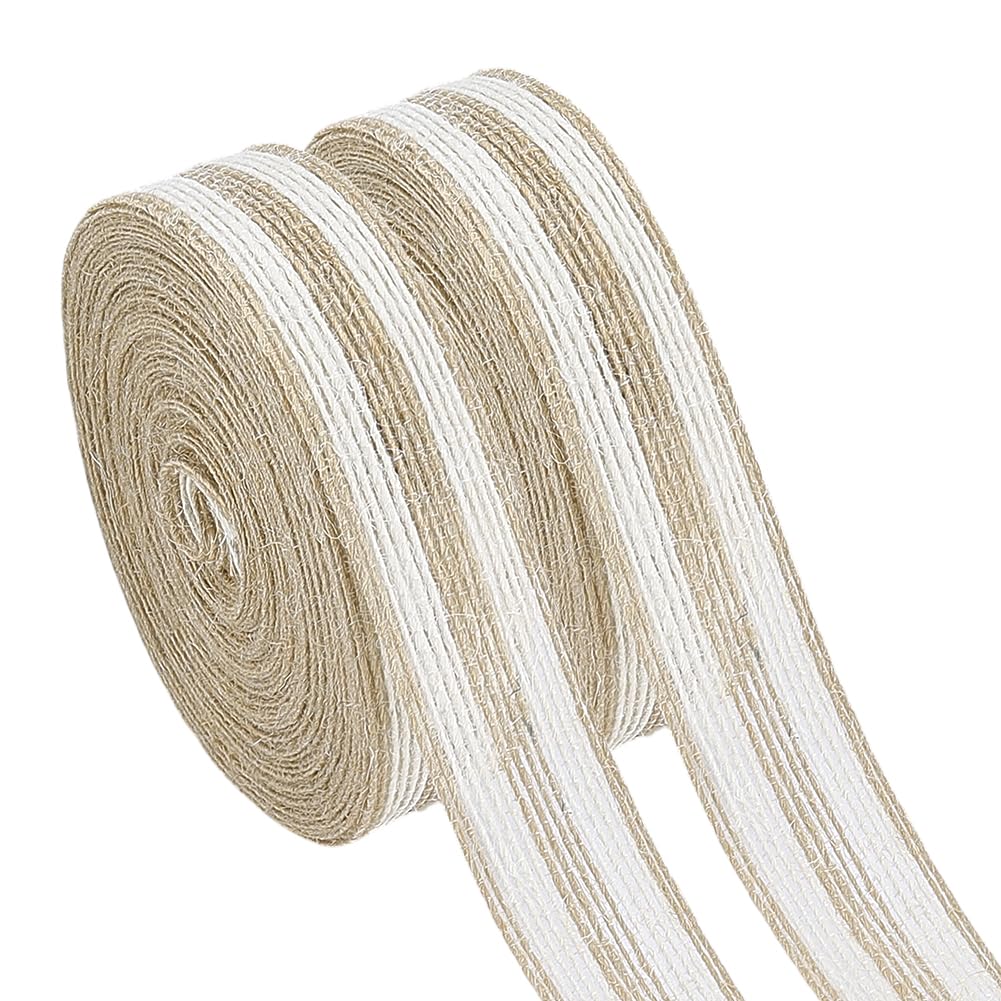 PH PandaHall 21Yards Burlap Ribbon 2 Rolls 0.9inch Thin Flat Jute Twine White Brown Stripes Hemp Jute Rope Cord Twine Burlap Ribbon Natural Rustic Ribbon Roll for Gift Wrapping Garland Outdoor Wedding