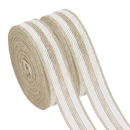 PH PandaHall 21Yards Burlap Ribbon 2 Rolls 0.9inch Thin Flat Jute Twine White Brown Stripes Hemp Jute Rope Cord Twine Burlap Ribbon Natural Rustic Ribbon Roll for Gift Wrapping Garland Outdoor Wedding