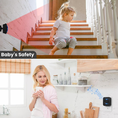 Wireless Motion Sensor LED Light - Motion Detector Alarm Chimes Door Sensor with 500 FT Range Security Alert Monitor System for Home, Business, Store, Office, School