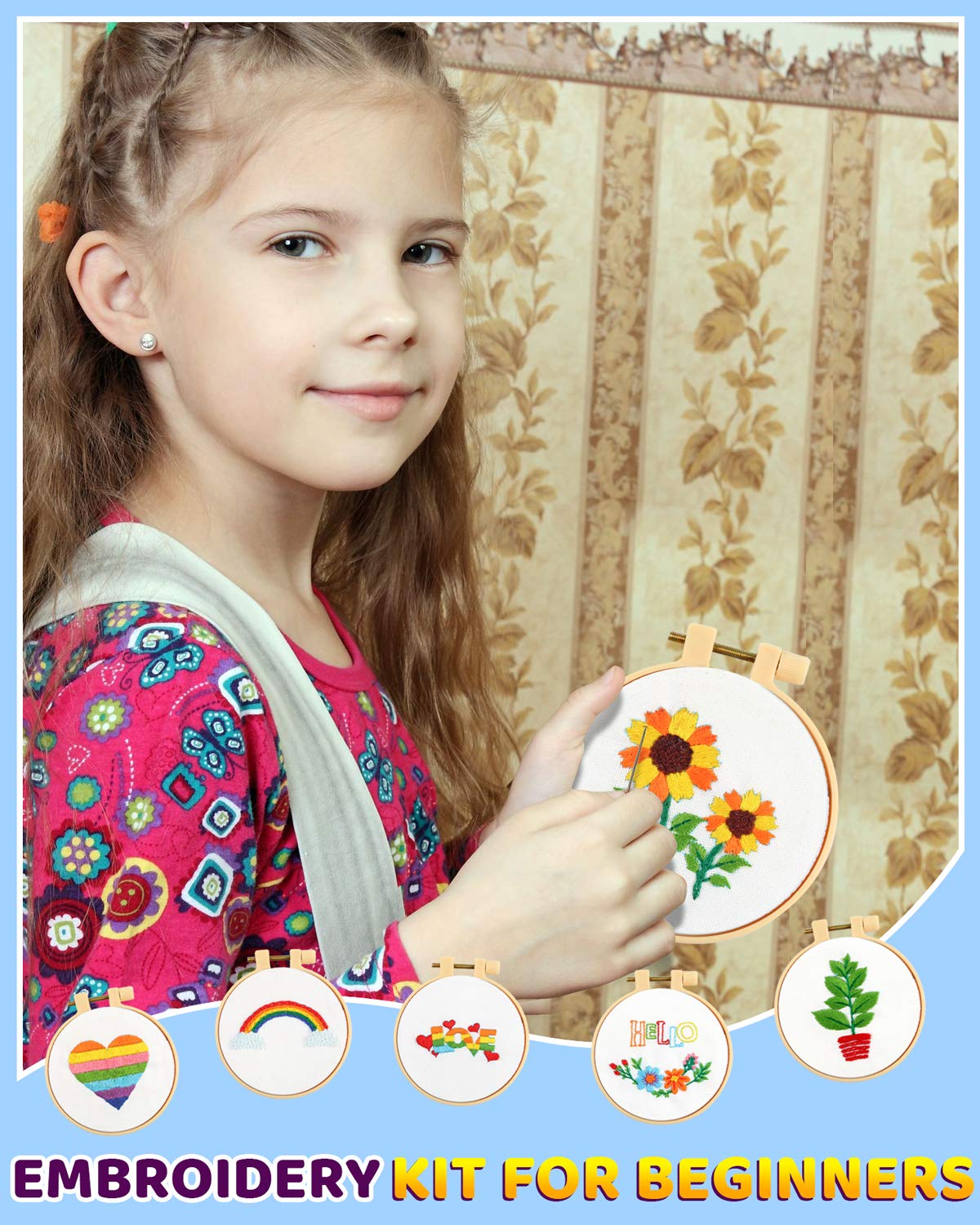 Pllieay 10 PCS Cross Stitch Kits for Beginners, Embroidery Beginner Kits for Kids 7-13, Include Instructions, Cross Stitch Kits with Pattern, Needlepoint Kits for Embroidery Projects