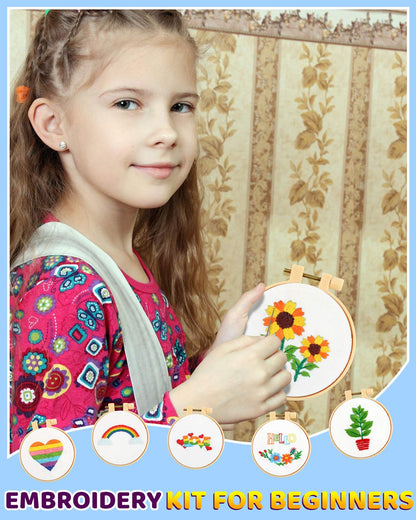 Pllieay 10 PCS Cross Stitch Kits for Beginners, Embroidery Beginner Kits for Kids 7-13, Include Instructions, Cross Stitch Kits with Pattern, Needlepoint Kits for Embroidery Projects