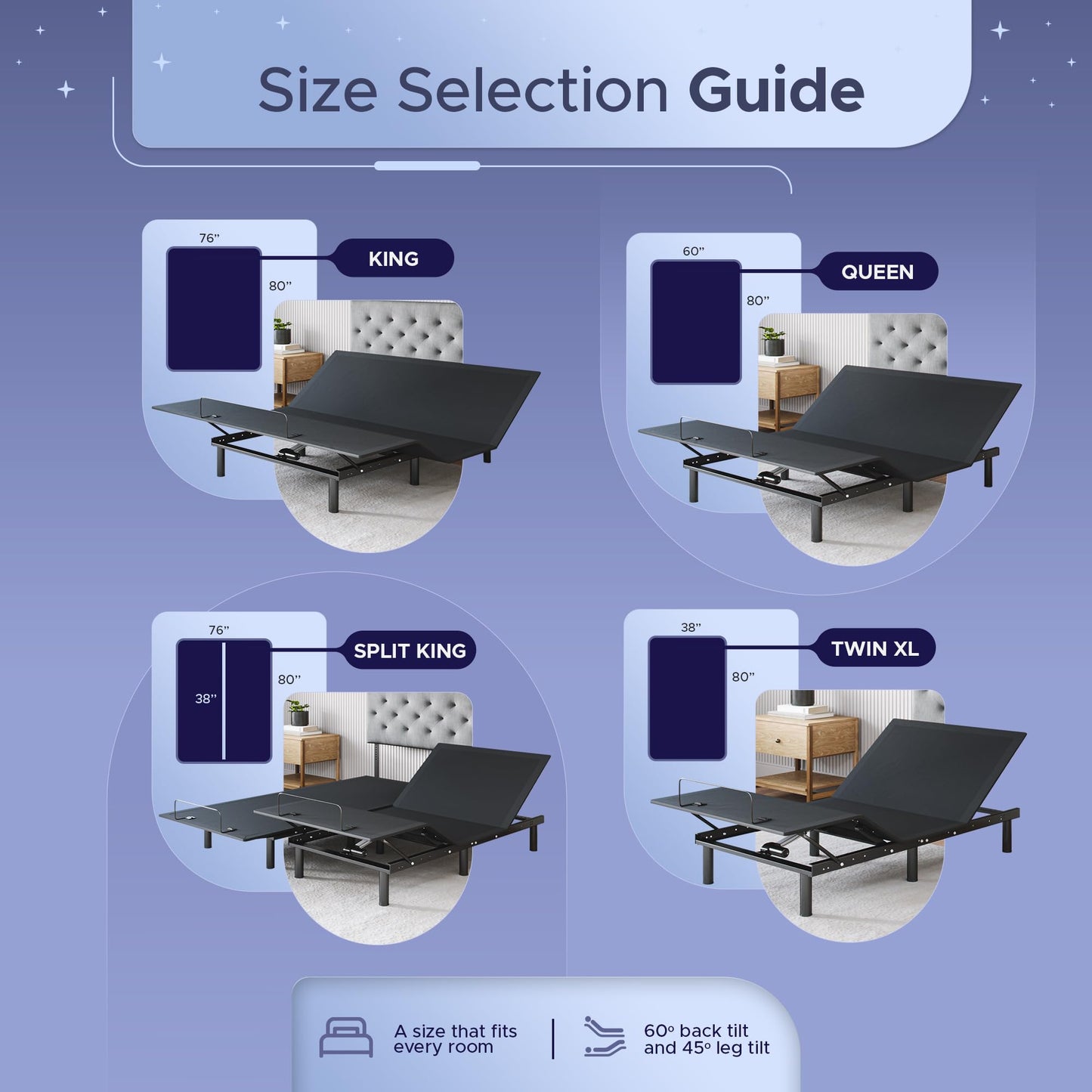 Celestial Sleep Aurora Adjustable Bed Base (Frame Only), Easy Assembly, Head and Foot Lift, Zero Gravity, Memory Positions - Queen