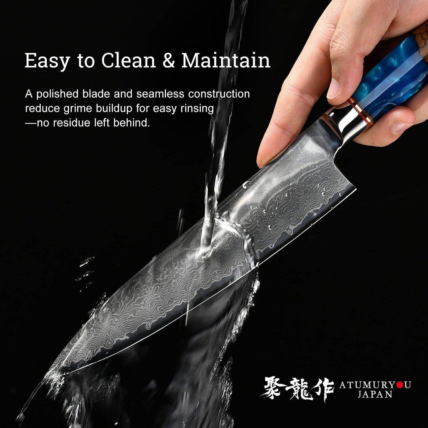ATUMURYOU Japanese Chef Knife, 8 Inch Damascus Kitchen Knife with VG10 Steel, Ultra Sharp Professional Cooking Knives with Resin Wood Handle, Perfect Father Day Gifts