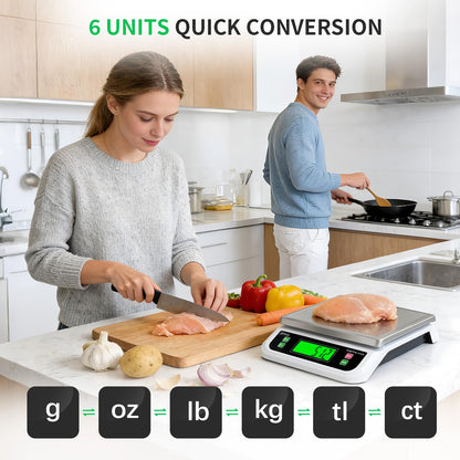 Large Digital Kitchen Scale 40kg/88lbs Commercial Food Scale with Tare and PCS Funtion for Parts and Coins LCD Display Stainless Steel Baking Scale for Cooking, Adapter Included (White, 40kg)