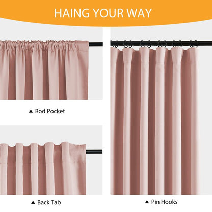 RYB HOME 100% Blackout Pink Curtains for Girls Bedroom, 2 Panels Blackout Thermal Insulated Noise Reducing Window Drapes for Kids Baby Room Living Room, 52 inches Wide by 84 inches Long