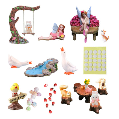 ANNOWAWAY Swing Set of 42 Pcs Miniature Fairy Garden Accessories Outdoor Decor Figurines, Mini Whimsical Ornaments and Decorations for Patio, House, Garden, Desk, Yard Supplies