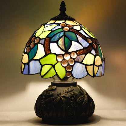 ZJART Small Tiffany Table Lamp Stained Glass Desk Lamp 8X8X11 Inch Accent Antique Light (Amber Grape)