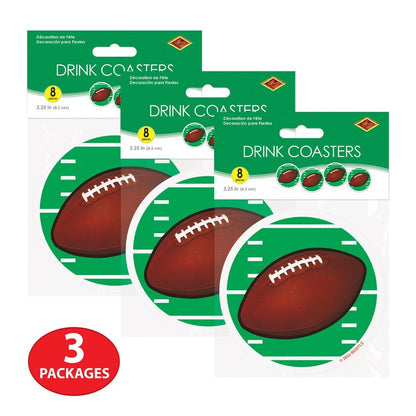 Beistle Football Coasters, Set of 24, Tableware for Game Day Parties, and Tailgating, Drink and Beverage Protectors for Sports-Themed Events