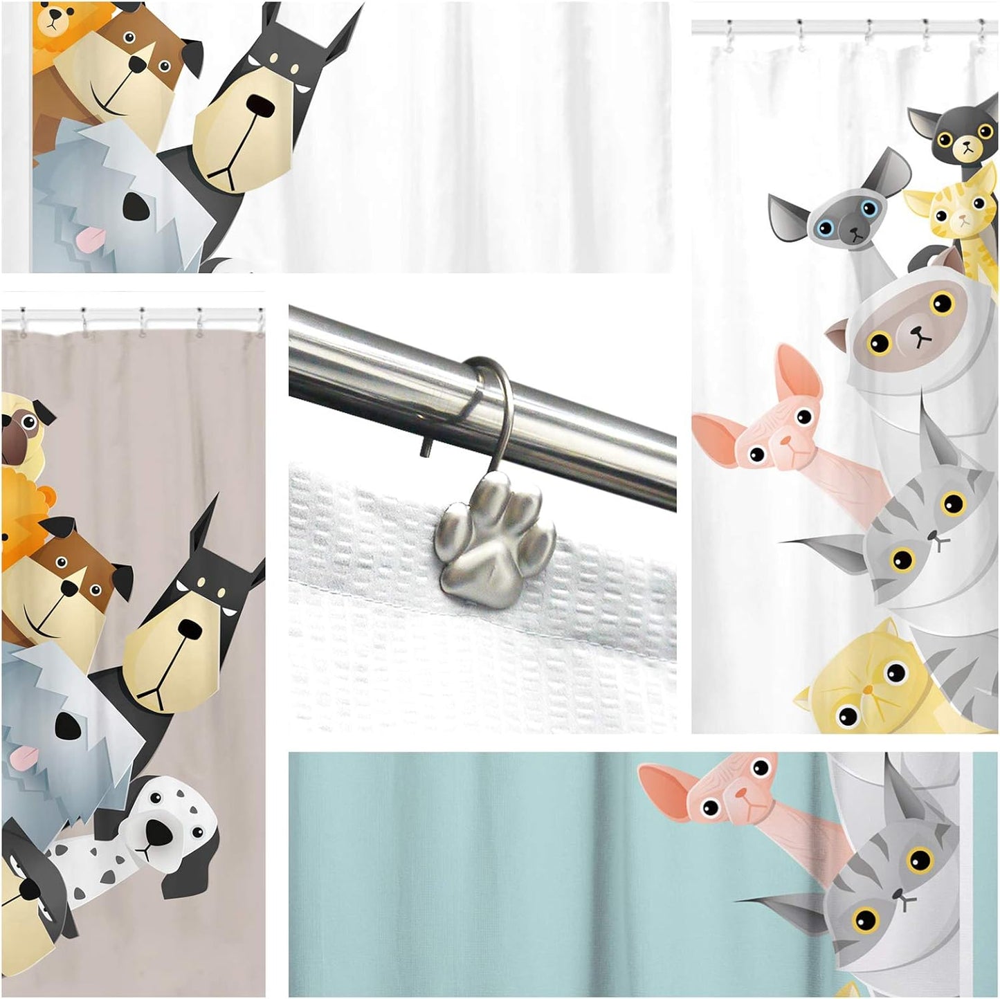 Sunlit Fashion Design Cute Paw Print Polished Shower Curtain Hooks for Dog, Cat, and Bear, Rust Proof Oil Rubbed Metal