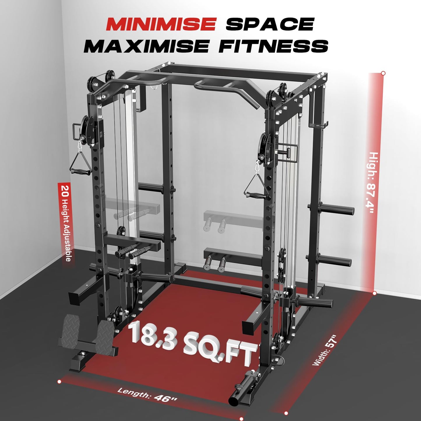 Roygym 2000LBS Power Cage, Power Rack with Cable Crossover System, All-in-One Squat Rack with Dual Independent Pulley System for Home Gym, Black
