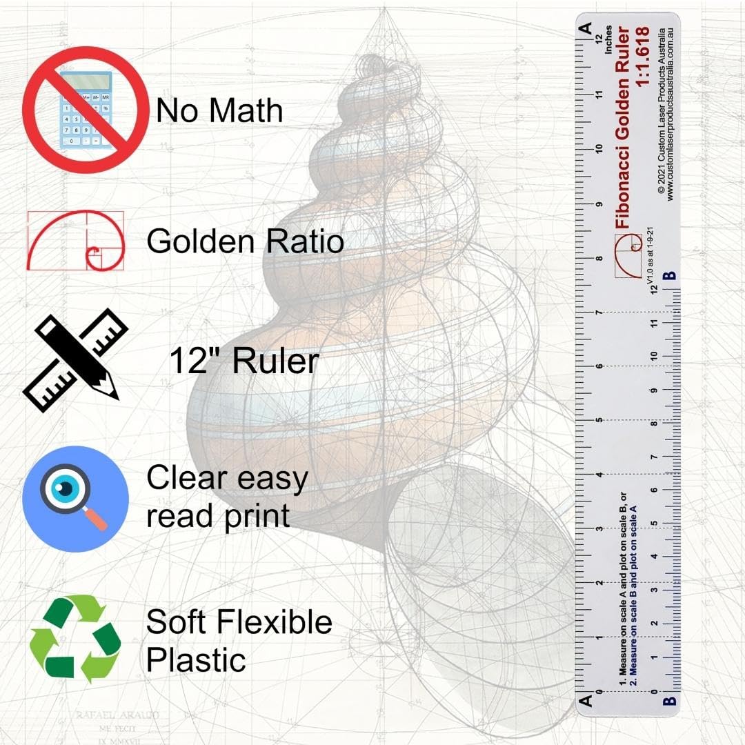 CLPA No-Math Ruler Set — Three 12" Flexible Clear PETG Rulers | Fibonacci, Halving and Doubling and Rule of Thirds | Drawing and Drafting | Made in Australia