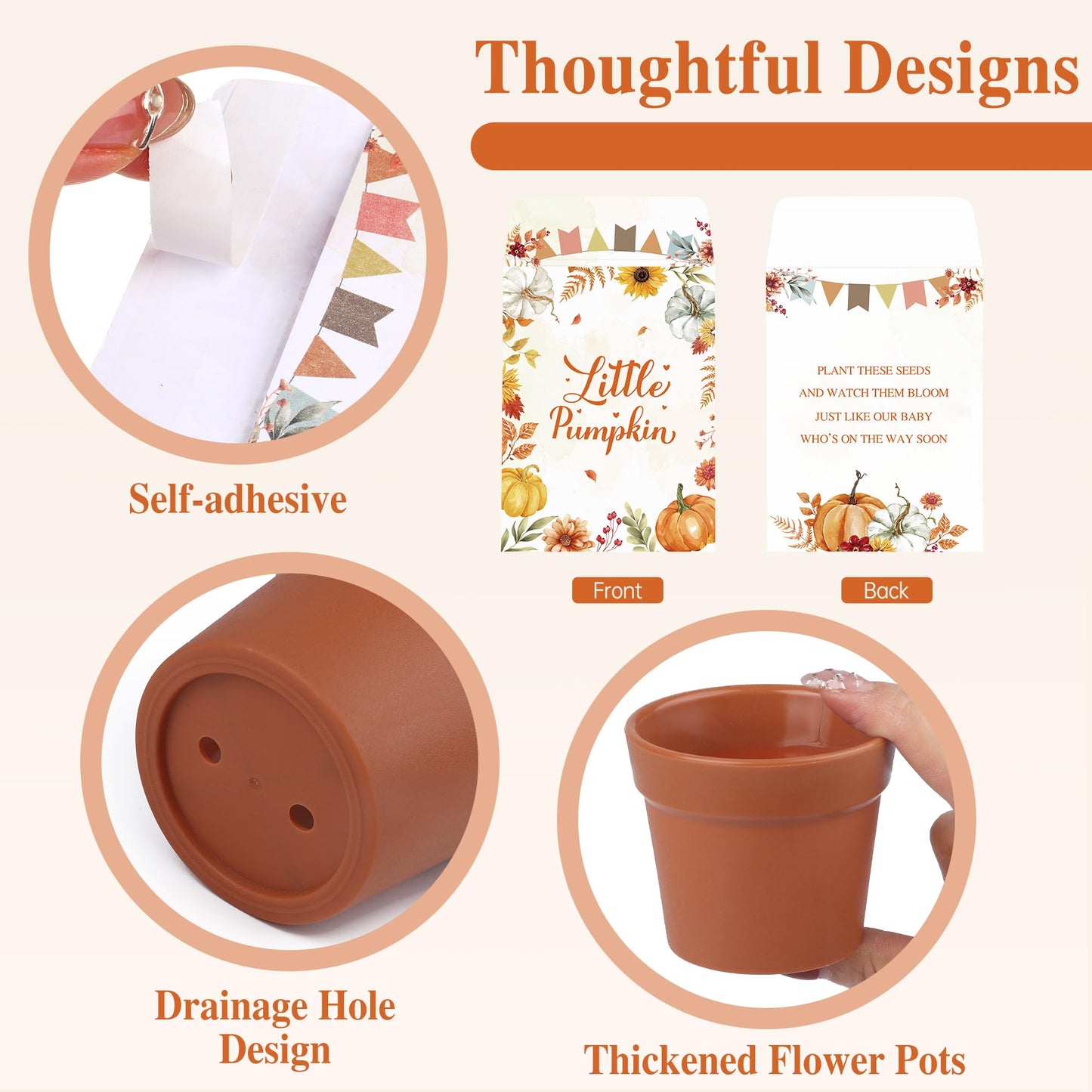 Aneco 24 Set Little Pumpkin Baby Shower Party Favors Seed Packet for Guests