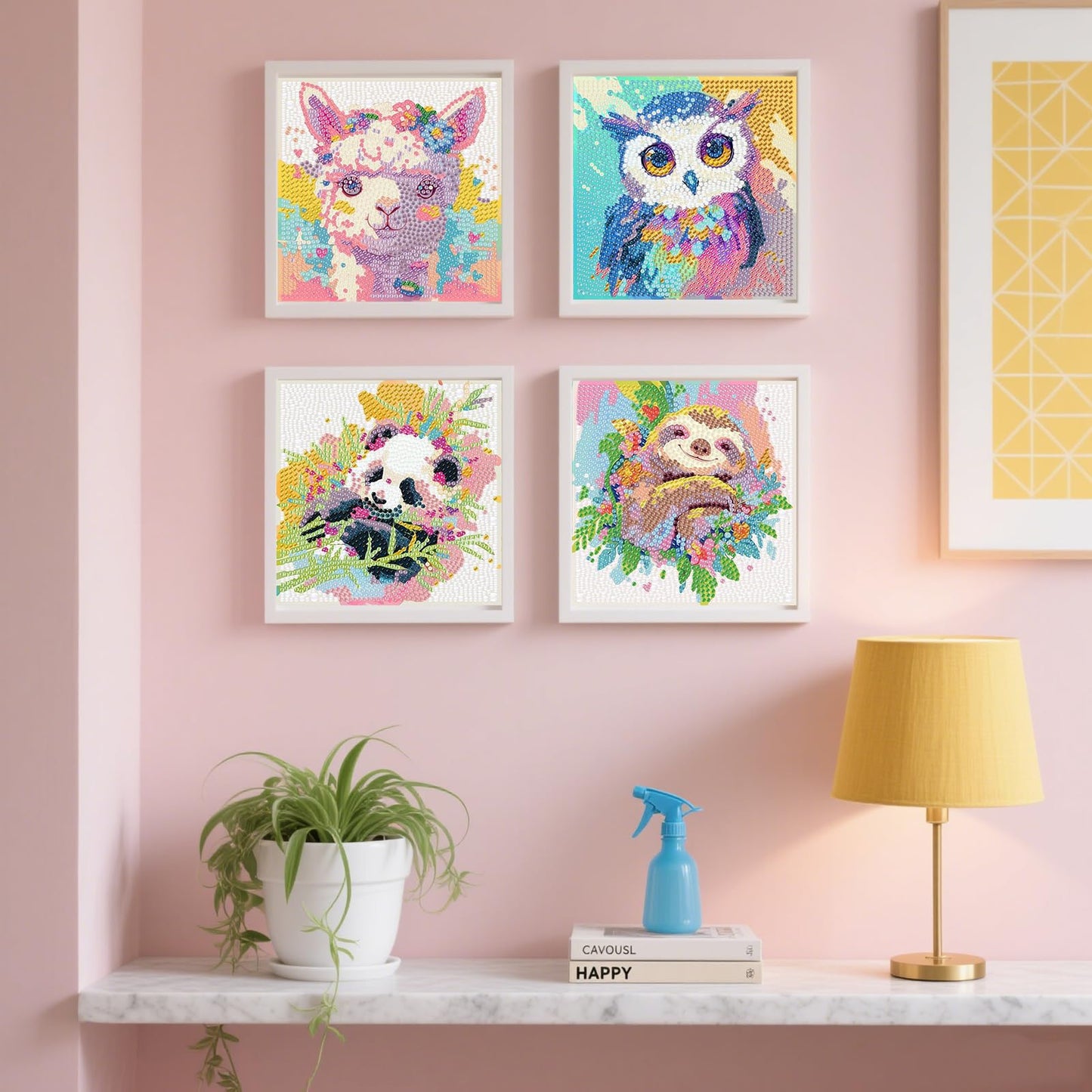 FlyingMage 5D Diamond Art Kits for Adults, Kawaii DIY Painting Art for Women, 4 Pack Cute Diamond Arts and Crafts Sets, Diamond Art Mosaic Kits,Big Gem Full Drill Diamond Dots, Alpaca Owl Panda Sloth