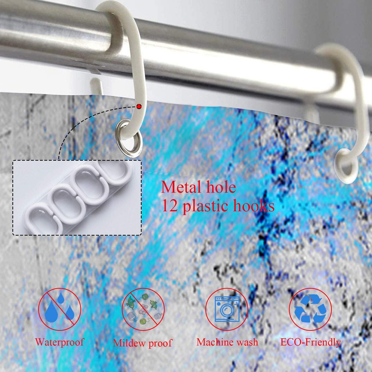 Shrahala 72x72 Inch Abstract Grey and White Shower Curtain, Waterproof Fractal Designs for Bathroom with Grommets