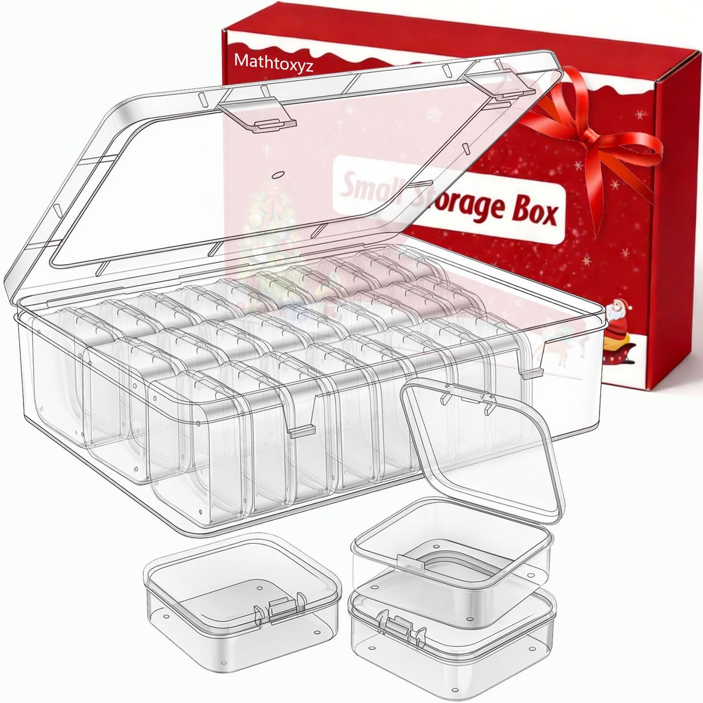 Mathtoxyz Bead Organizer Box, 30Pcs Small Beads Organizers and Storage Plastic Cases Mini Clear Dimond Storage Containers Boxes with Hinged Lid and Rectangle for Bracelet Making DIY Jewelry Craft Nail