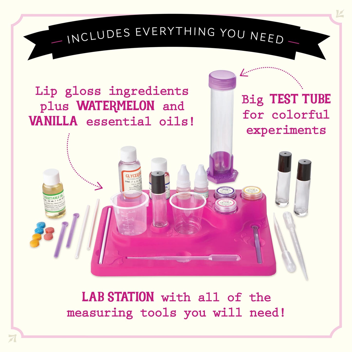 MindWare Science Academy Lava Lip Gloss Lab - 33 Piece Lip Gloss Making Kit - Make 3 DIY Lip Glosses