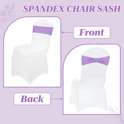 MDS Premium Spandex Chair Sashes - Stretchy Bow Covers with Buckle Slider | 25-Pack in Lavender