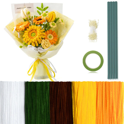 Peryiter 371 Pcs Pipe Cleaners Flowers Kit, Pipe Cleaners Chenille Stems Bulk with Floral Wire Gardening Tape Stamen, Fluffy Limpiapipas para Flores for DIY Mother's Day Decor(Orange)