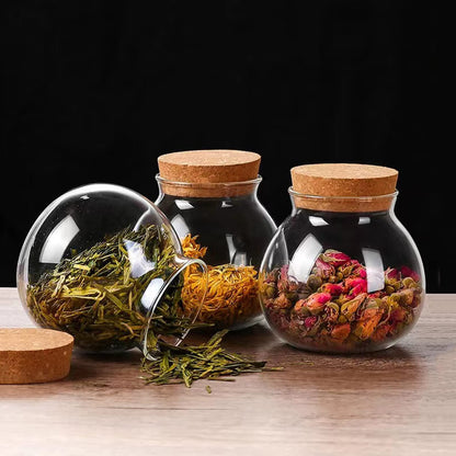 Aurfedes Set of 2 round glass jars with cork lid – 17oz wedding candy jar kitchen Storage jar, perfect for tea, biscuits, cereals, flour, beans, spices, coffee beans etc (2PCS)
