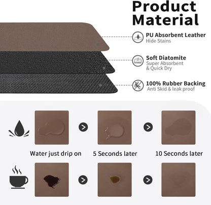 Coffee Mat, Coffee Bar Mat for Countertops, Absorbent Hide Stain Rubber Backed Dish Drying Mat for Kitchen Counter