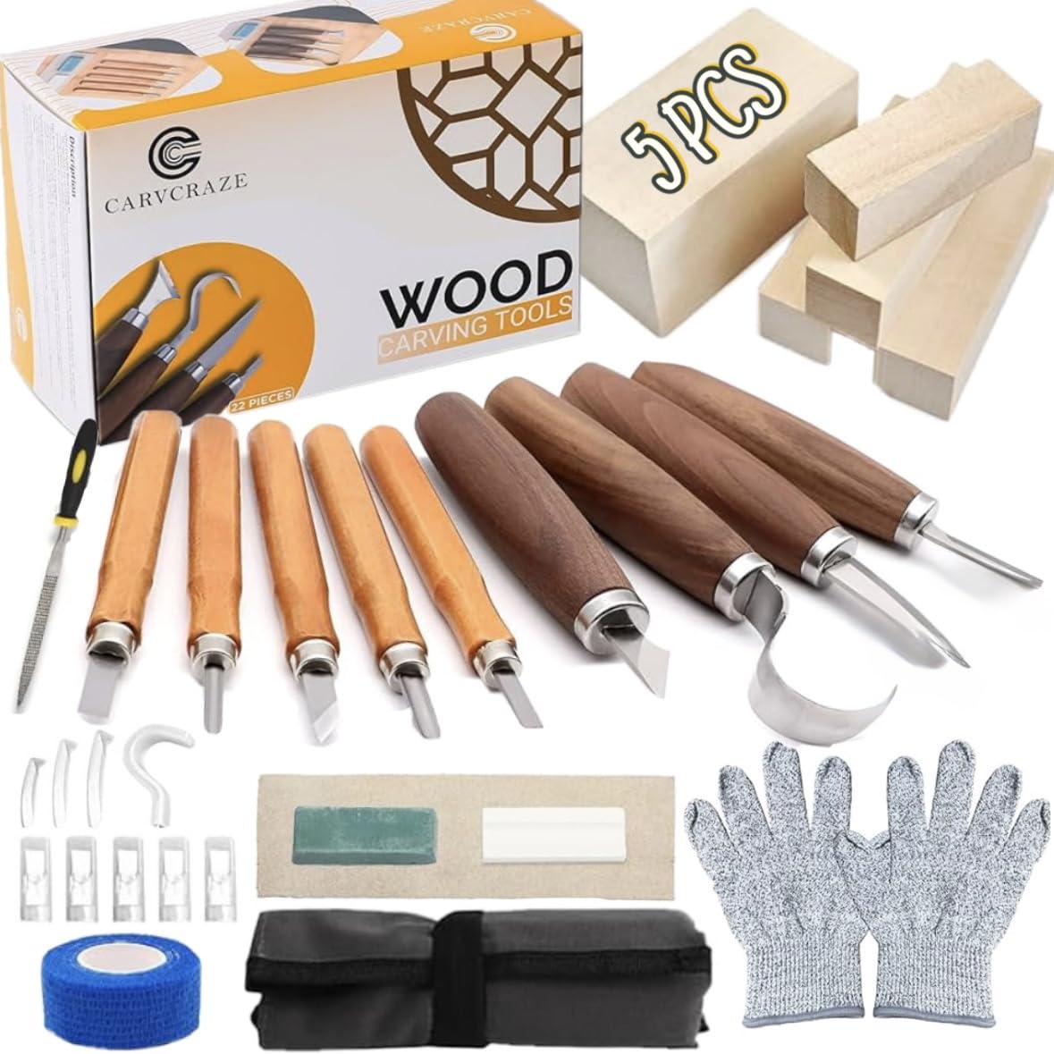 CARVCRAZE Wood Carving Tools Set 30-in-1 Wood Carving Knife Kit, Whittling Knife, Craft Kits for Adults, Wood Working Tools and Accessories, Knives, Whittling Kits, Hobbies for Adults