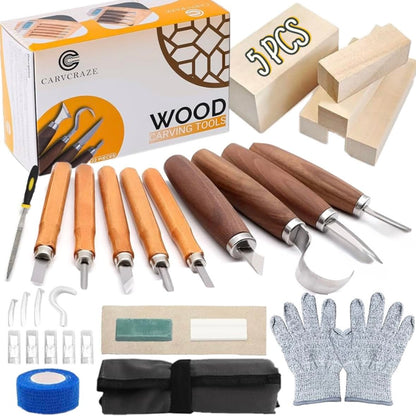 CARVCRAZE Wood Carving Tools Set 30-in-1 Wood Carving Knife Kit, Whittling Knife, Craft Kits for Adults, Wood Working Tools and Accessories, Knives, Whittling Kits, Hobbies for Adults
