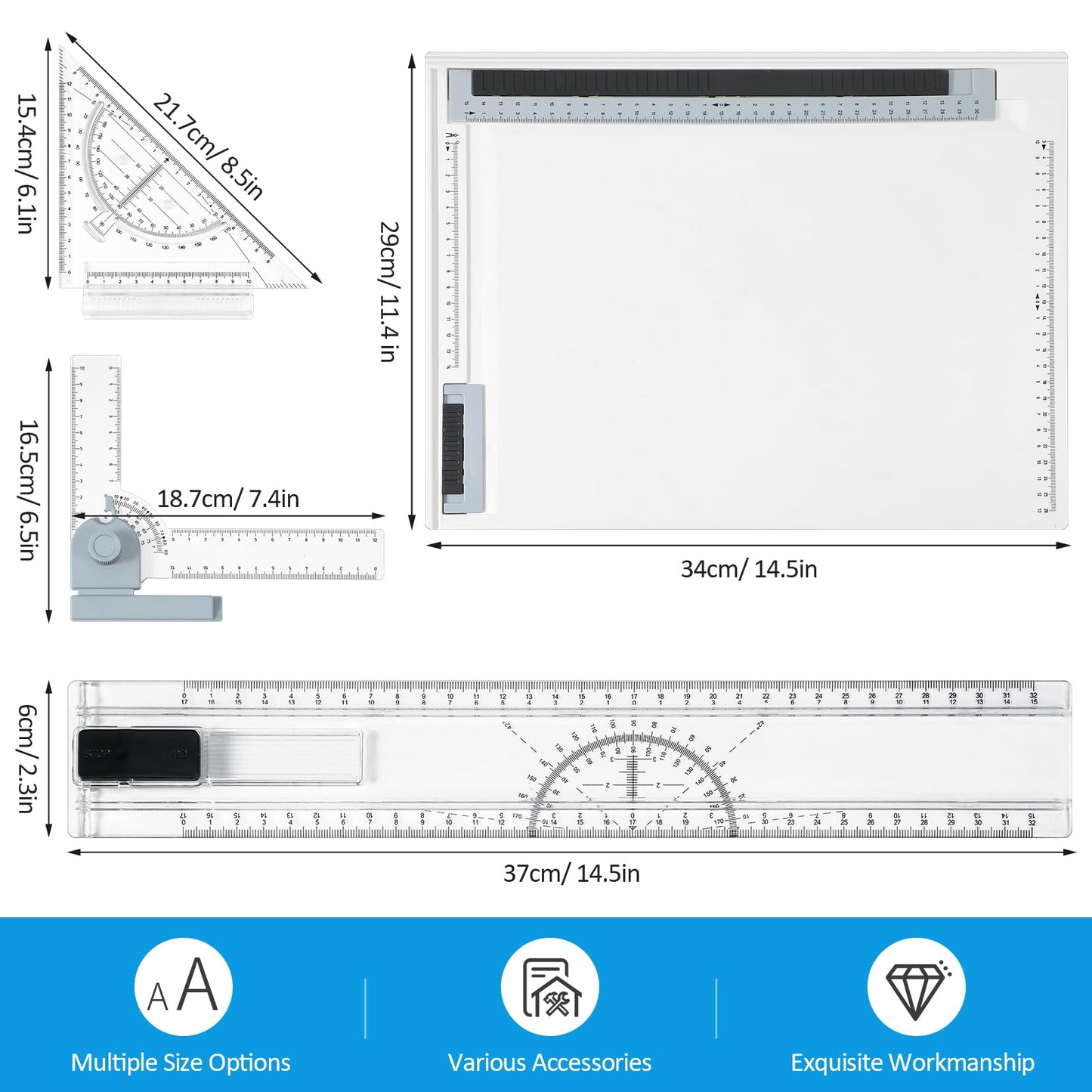 Zonon A4 Portable Drawing Board, Multi-Function Metric Drafting Table Drafting Board with Clear Rule Parallel Motion and Angle Adjustable Measuring System