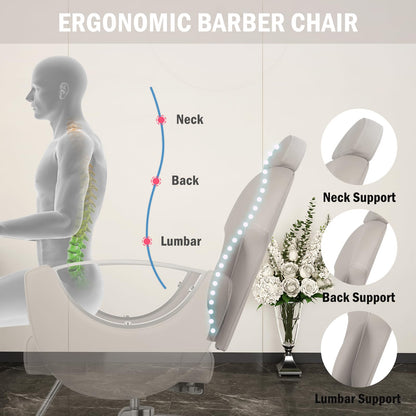 Tythical Reclining Salon Chair, Hydraulic Barber Styling Chair for Hair Stylist, 360 ° Swivel Hair Braiding Hairdresser Chairs, Height Adjustable Spa Beauty Equipment for Barbershop, Grey Silver