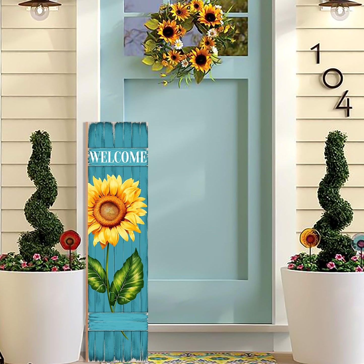PEROUU Sunflower Welcome Wooden Sign,Spring Rustic Porch Sign for Front Door Decorations, Front Porch Decor Home Hanging Signs Wall Sign 31.5" H