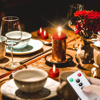 xiangpeng Tea Light Candles with Remote Control,24pack Flickering Flameless LED Candle,Long Lasting 400+Hours,Battery Operated with Timer for Home Decoration Seasonal &Festival Celebration Red
