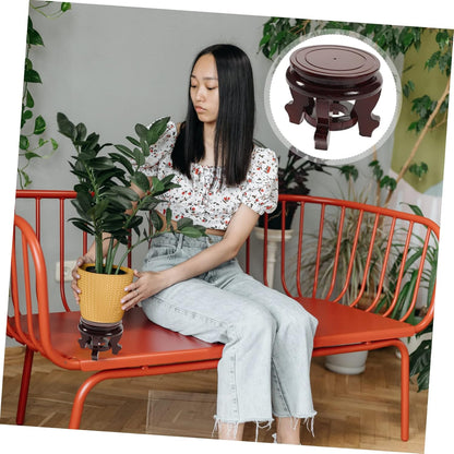Wooden Flower Pot Base, Asian Wooden Vase Stand, Mini Bonsai Storage Rack for Potted Plants