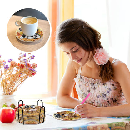 Sitsink Cow Diamond Art Coasters - 8 Pcs DIY Cute Cow Sunflower Diamond Painting Coasters Kits Cartoon Highland Cow Animal Art Craft Kit for Adults Beginners Gifts Crafts Supplies